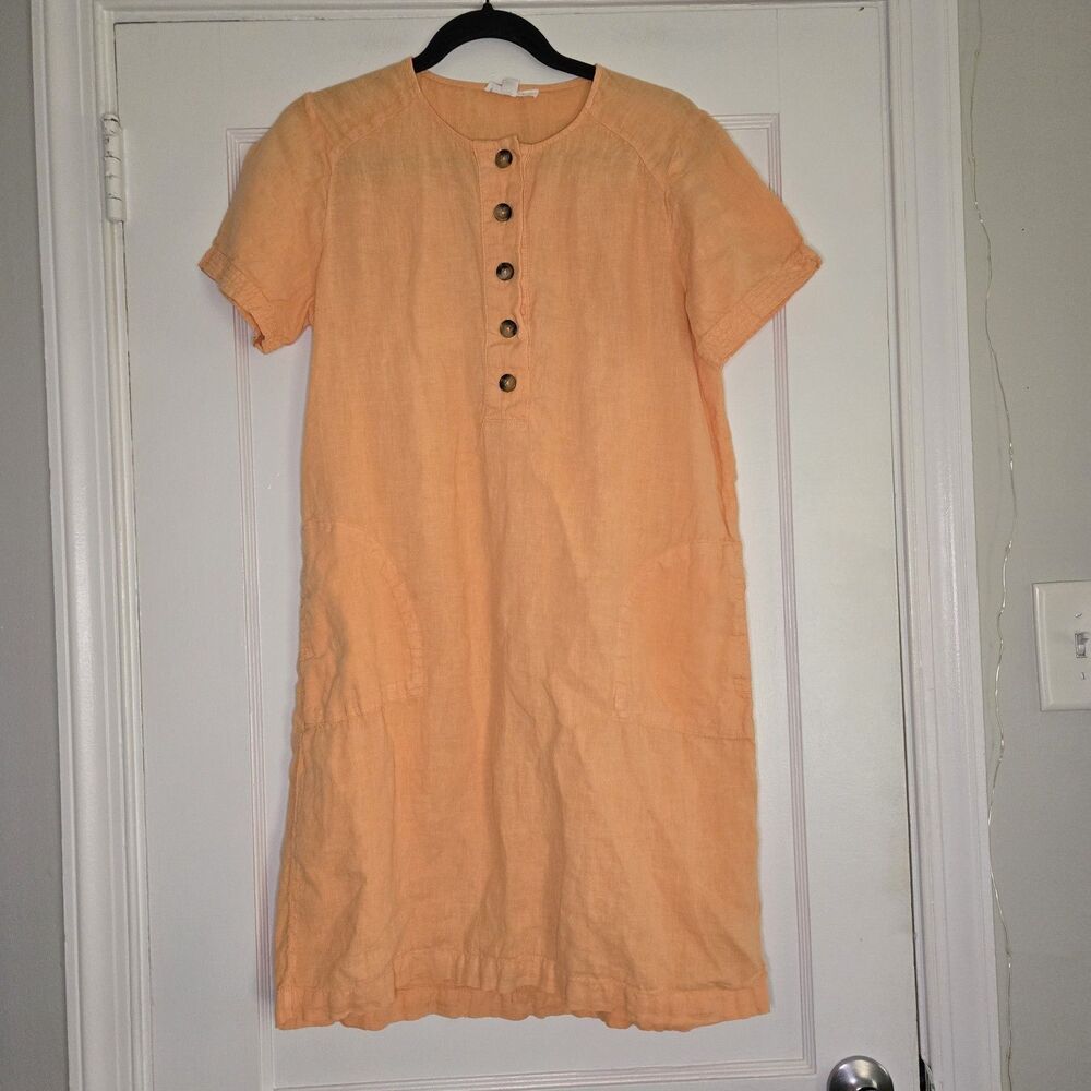 Sita Murt Linen Tunic Dress Orange Womens 38 Pocket Minimalist